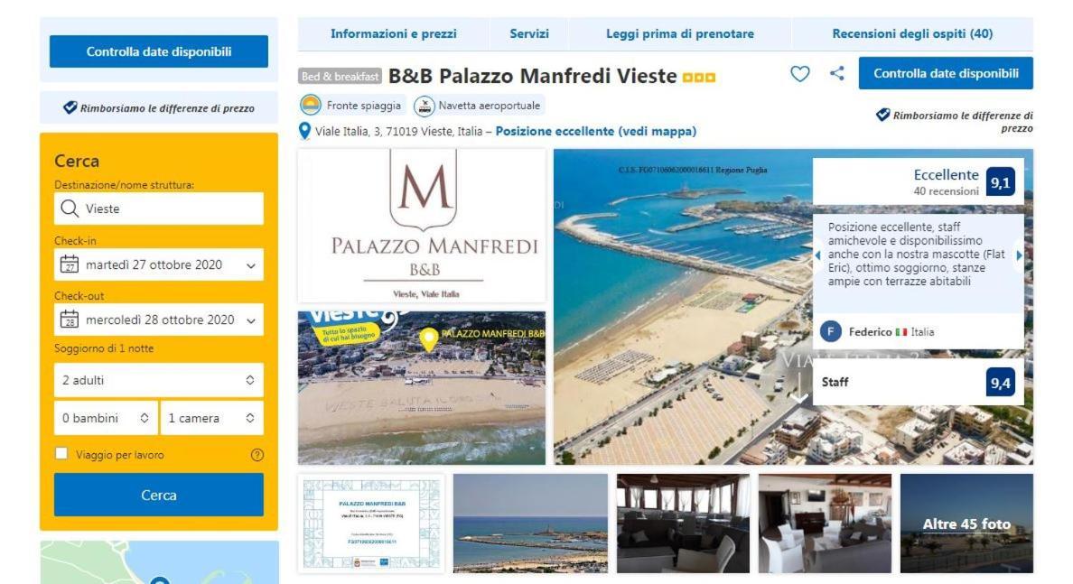 B&B Palazzo Manfredi Vieste, Fronte Mare Con Parcheggio Buitenkant foto